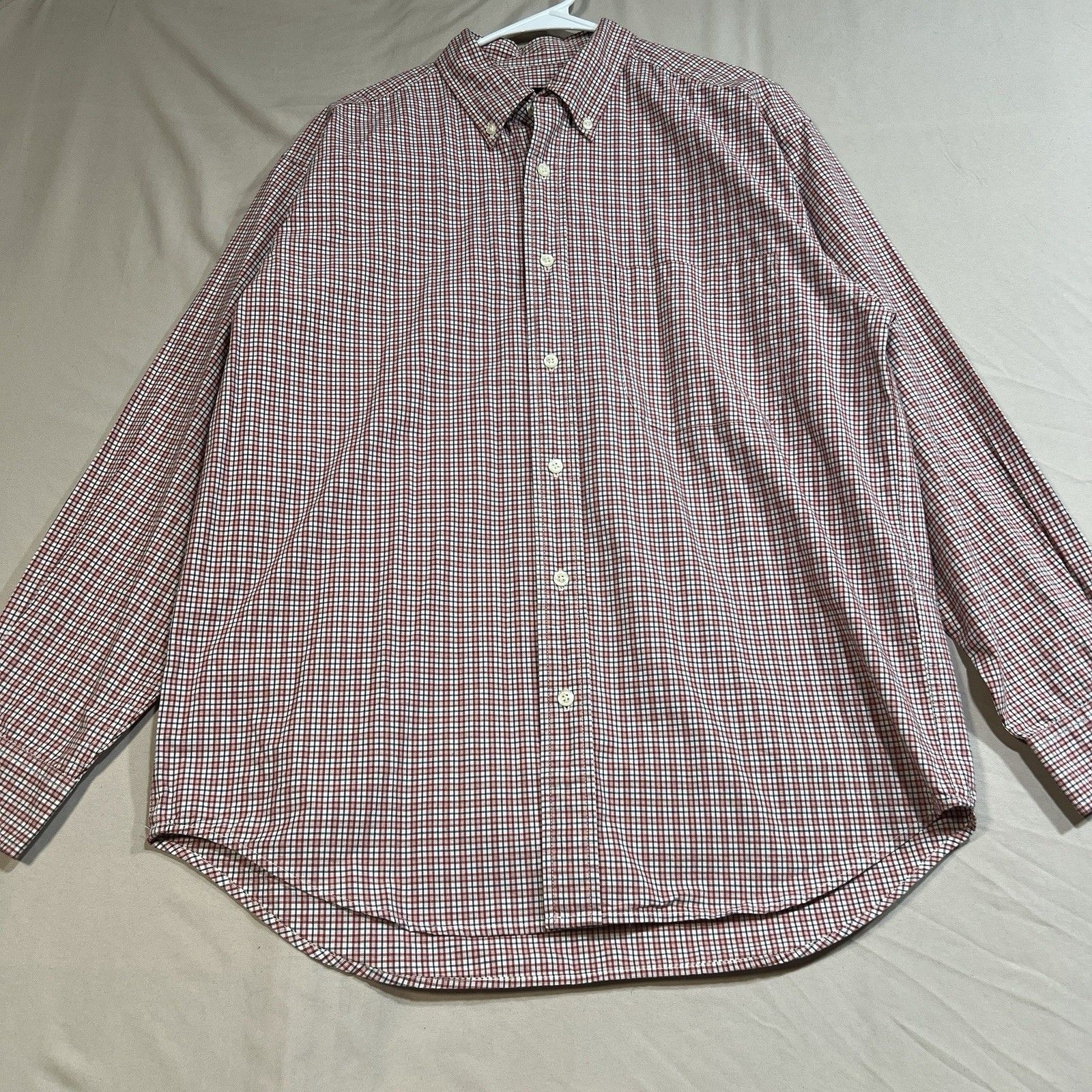 Eddie Bauer Men’s Gingham Button-Down Shirt Red & Navy Check Size S 100% Cotton